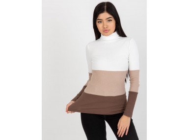 Pull en cotton à col roulé - blanc-marron