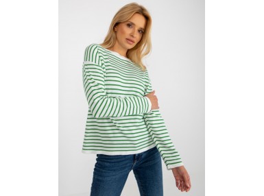 Pull rayé à manches longues - blanc et vert