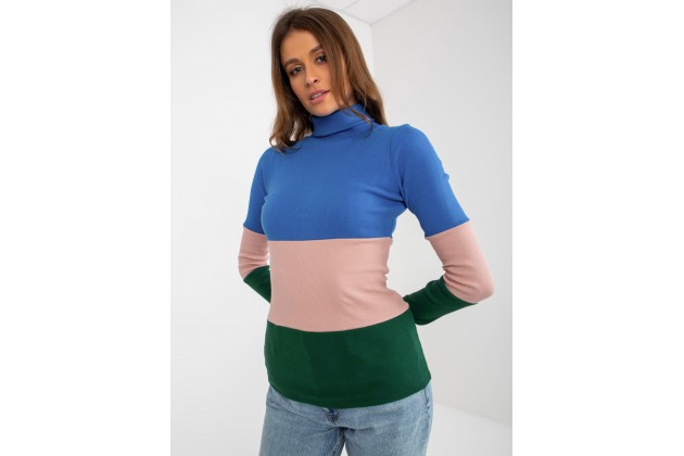 Pull en cotton à col roulé - bleu foncé
