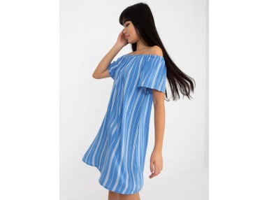Robe courte femme à imprimé - blanche et bleue