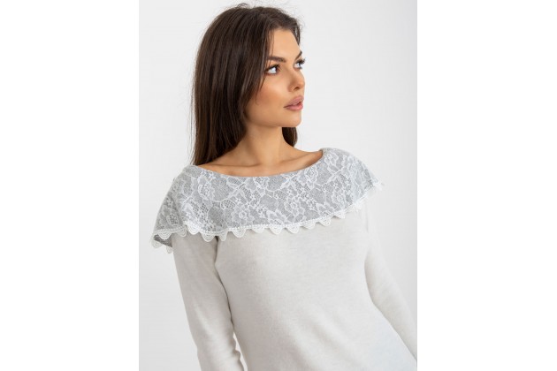 Pull court avec col oversize en dentelle - beige clair