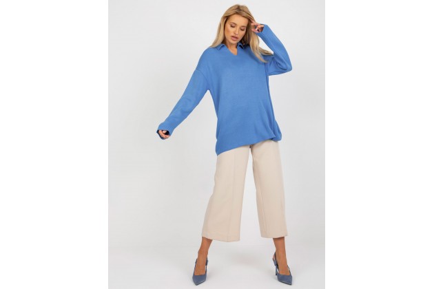 Pull en maille avec col polo - bleu