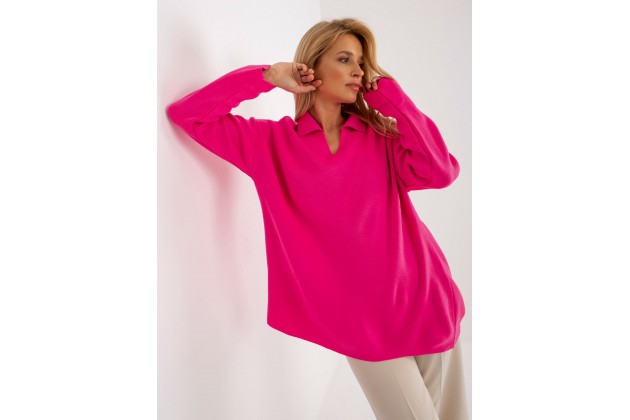 Pull en maille avec col polo - fluo rose