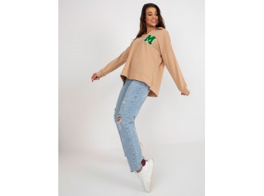 Sweat-shirt col V manches longues - camel