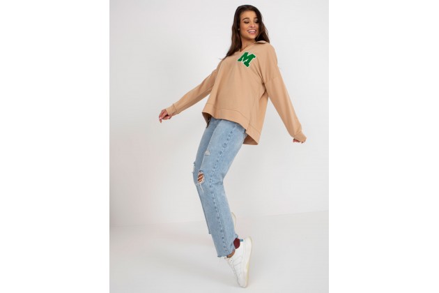 Sweat-shirt col V manches longues - camel