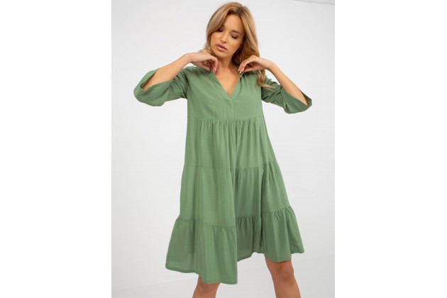 Robe babydoll courte à volants - kaki