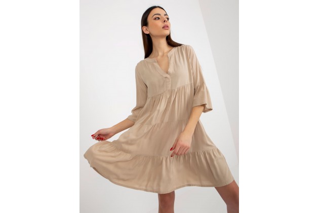 Robe babydoll courte à volants - beige
