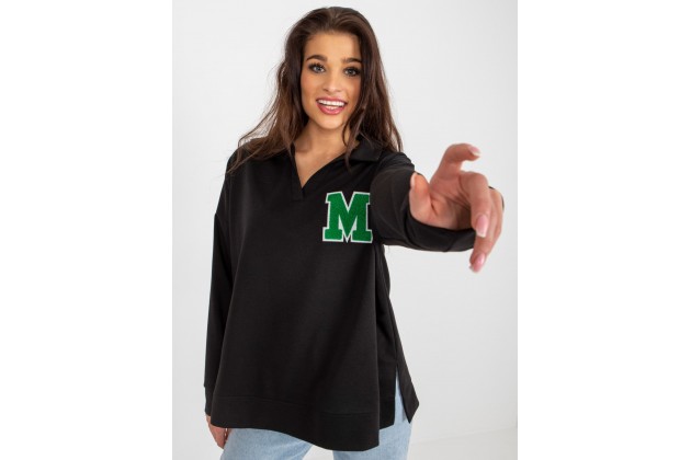 Sweat-shirt col V manches longues - noir