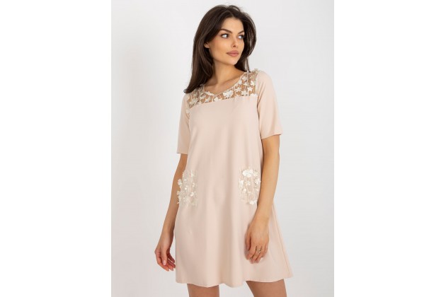 Robe avec empiècement en dentelle - beige