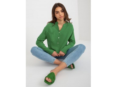 Chemise boutonnée à l'avant avec col V - verte
