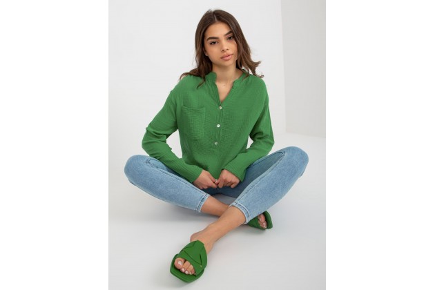 Chemise boutonnée à l'avant avec col V - verte
