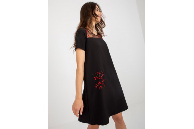 Robe longue en coton avec broderie - noire