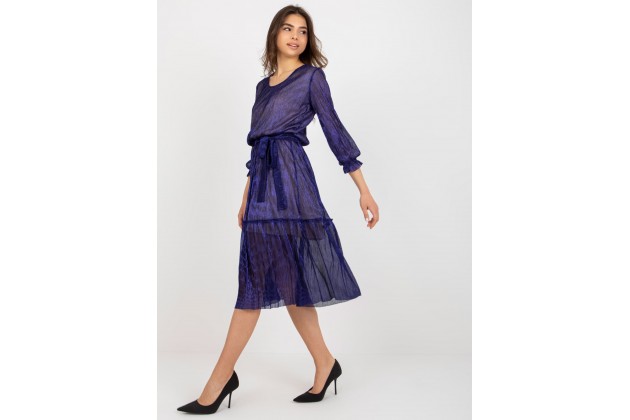 Robe longue transparente en dentelle - bleu marine