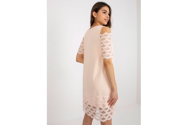 Robe  avec empiècement en dentelle - pêche