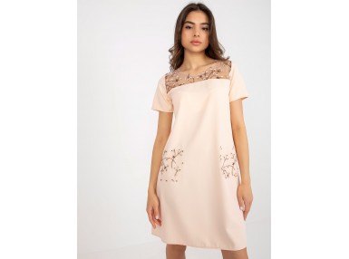 Robe longue en coton avec broderie - pêche