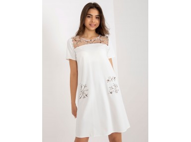 Robe longue en coton avec broderie -écru
