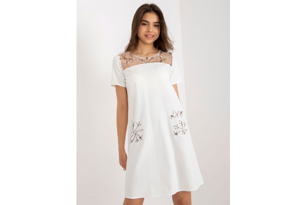 Robe longue en coton avec broderie -écru