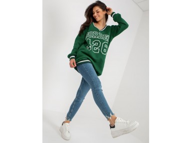 Sweat long en coton à col V - vert foncé