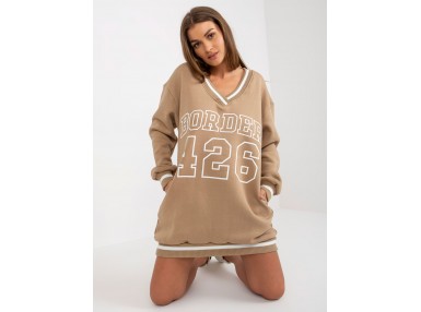 Sweat long en coton à col V - beige foncé