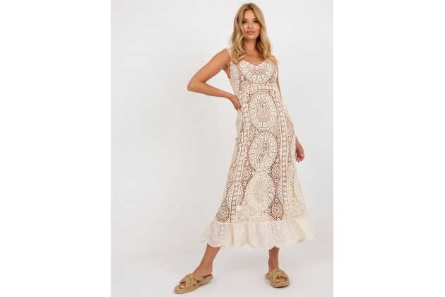  Robe longue  transparente en dentelle - beige clair