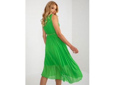 Robe portefeuille mi-longue avec ceinture et jupe plissée - vert clair