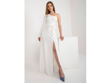 Robe de soirée longue avec grande fente sur le devant -écru
