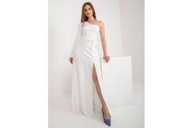 Robe de soirée longue avec grande fente sur le devant -écru