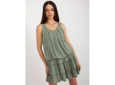 Robe courte étagée à volants - kaki