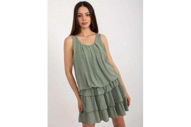Robe courte étagée à volants - kaki