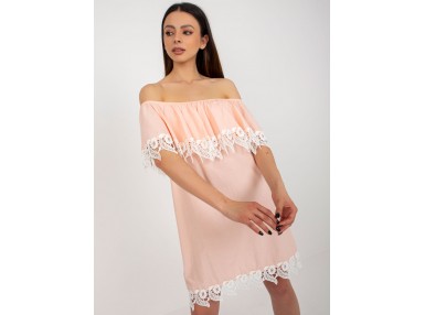 Robe avec empiècement en dentelle - pêche