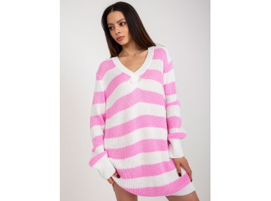 Pull rayé à manches longues - rose