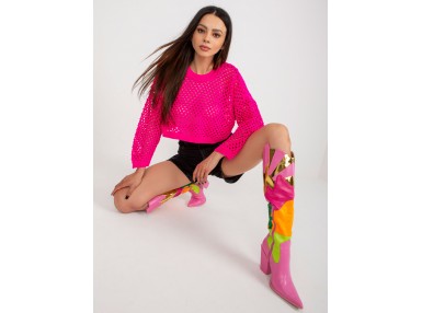 Pull à larges trous - rose fluo