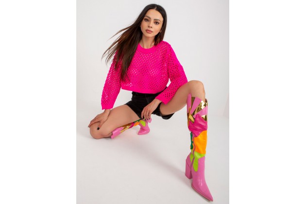 Pull à larges trous - rose fluo