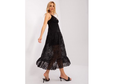 Robe longue en dentelle transparente à bretelles - noir