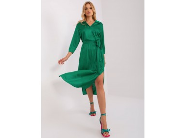 Robe longue en satin avec col et ceinture - vert