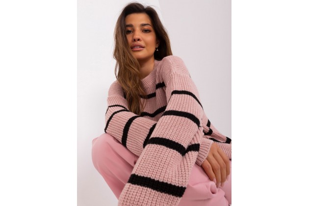 Pull rayé à manches longues - rose clair
