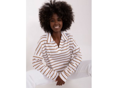 T-shirt en cotton avec col - blanc et marron