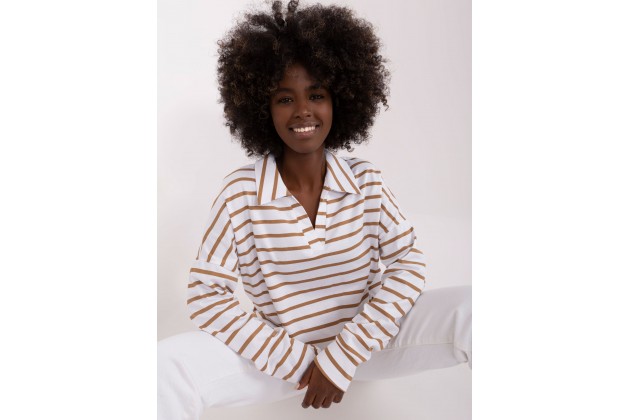 T-shirt en cotton avec col - blanc et marron