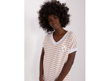 T-shirt imprimé rayé - blanc et beige