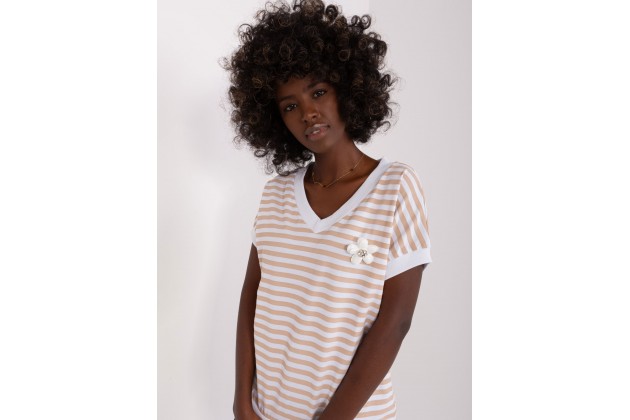 T-shirt imprimé rayé - blanc et beige