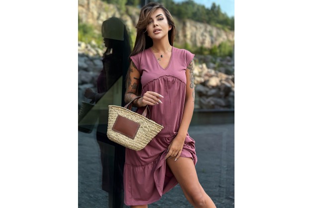  Robe mi-longue effet de coton à volants étagés - rose foncé