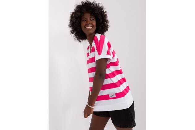 T-shirt col V - blanc et rose
