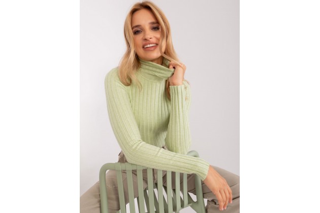 Pull col roulé en maille - pistache
