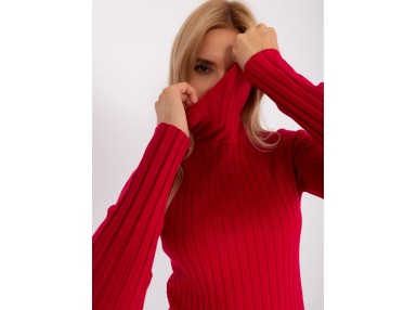 Pull col roulé en maille -over rouge