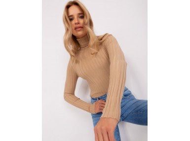 Pull col roulé en maille - camel