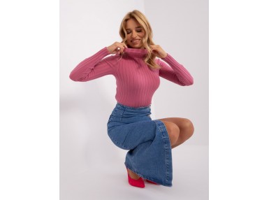 Pull col roulé en maille - rose foncé