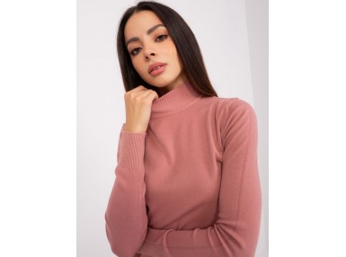 Pull col roulé - rose foncé