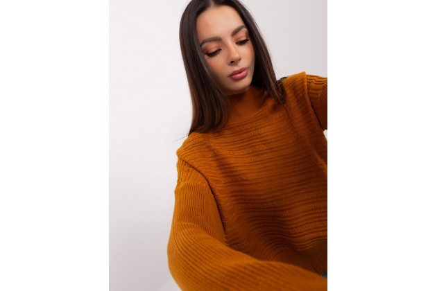 Pull manches longues à motif  - marron clair