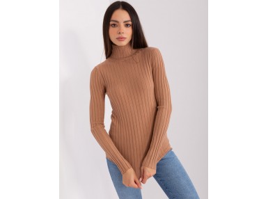 Pull col roulé en maille - camel