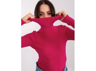 Pull col roulé en maille - fuchsia